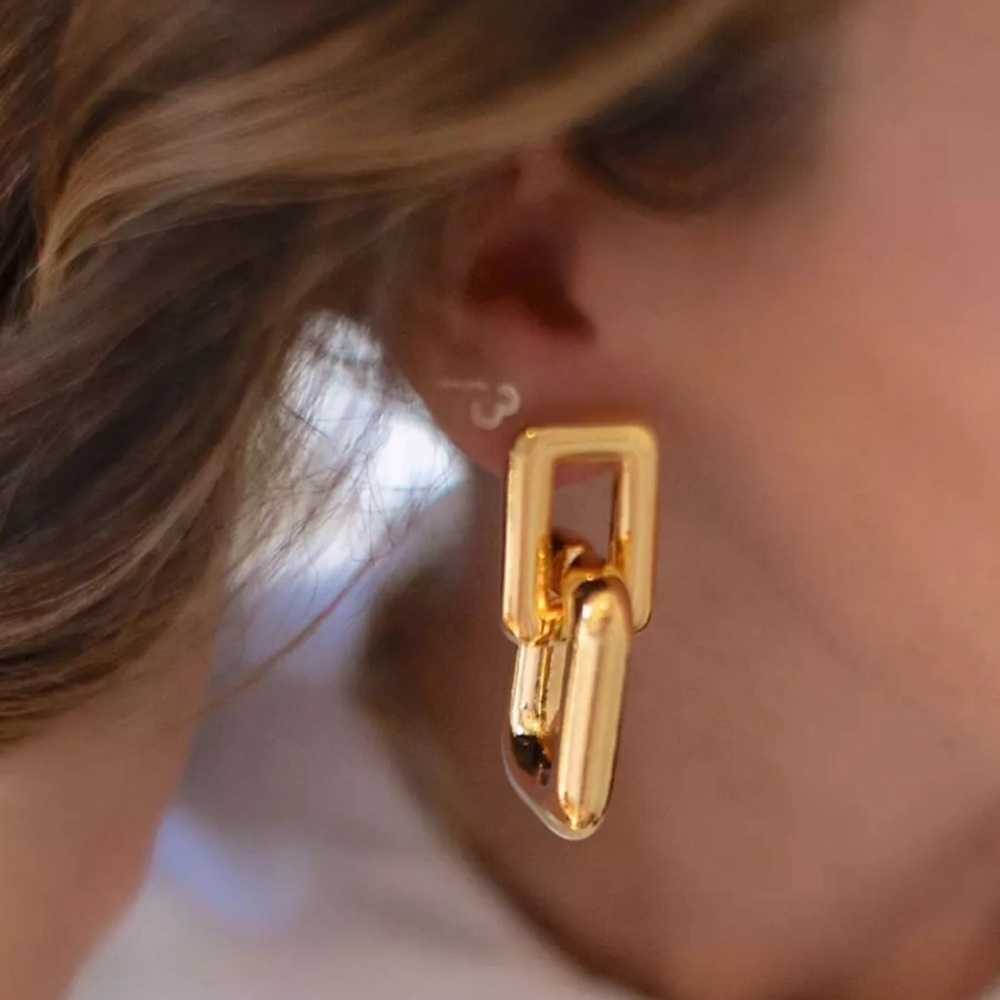 Authentic Binker + Eliza Hailey 24K Gold Plated Interlocking Link Drop Earrings